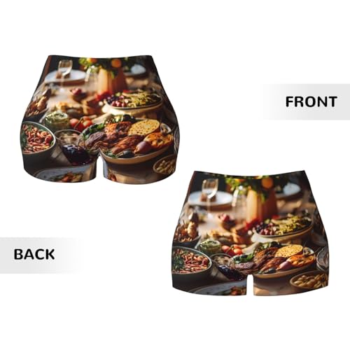 Potluck Supper Pattern Sports Shorts, high Elastic Slim Fitness Pants, Suitable for Yoga/Leisure/Daily wear3