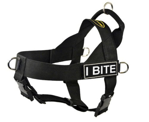 DT Universal No Pull Dog Harness, I Bite, Black, X-Small, Fits Girth Size: