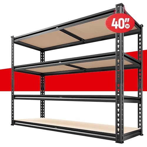 REIBII 40' W Garage Shelving 2000LBS Storage Shelves Adjustable Metal Shelving Heavy Duty 4 Tier...