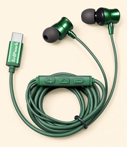 Image of Gaming Type-C Wired Earphone with Mic, 10mm Dynamic Bass Driver, Magnetic in-Ear Headphones, Low Latency Sound for Gaming, 1 Button Control, HD Calling, Voice Assistant, (Light Green)