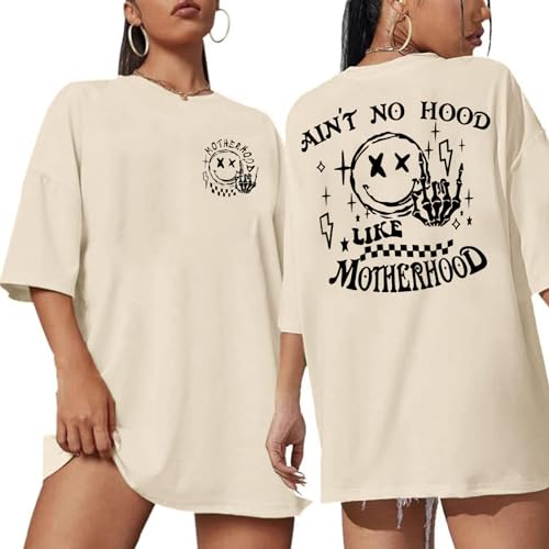 GERLEN Mama Motherhood Oversized Tshirt Women Funny Graphic Trendy Mom Life Shirts Drop Shoulder Tee Tops Ecru