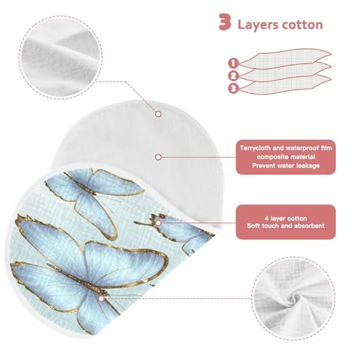 Kigai Blue Butterfly Burp Cloths for Baby 4-Layer Cotton Muslin Burping Cloths 22x11 inch Super Soft & Absorbent Spit Up Burp Rags for Newborn Boys Girls 2 Pack3