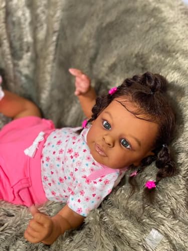Muñeca Reborn Bebé Negra 23 Pulgadas Cuerpo Suave Realista miniatura 4