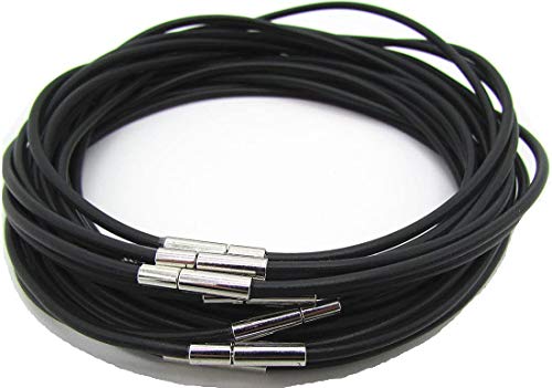 2.0mm Black 20 Inch 10Pcs Rubber Cord/String/Rope Necklace with Silver Bayonet Steel End Connector Clasp