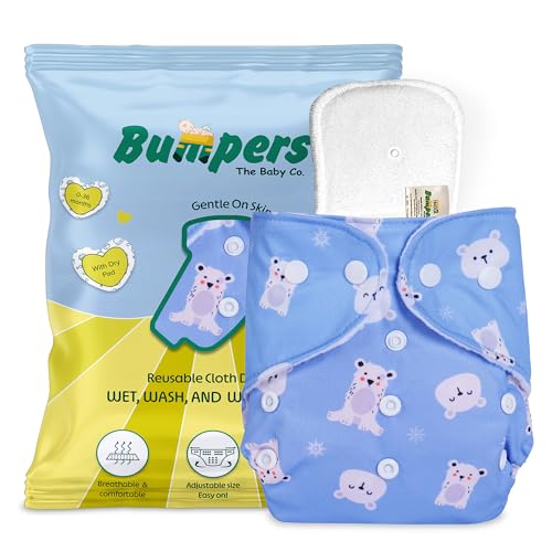 Image of Bumpers Premium & Ultra Soft Reusable Cloth Diaper with Insert Pad | Extra Absorbant, Washable, Waterproof & Adjustable Cloth Diaper for Babies /Kids, 3M-3Years (Pack of 1, Free Size, Sea Blue)