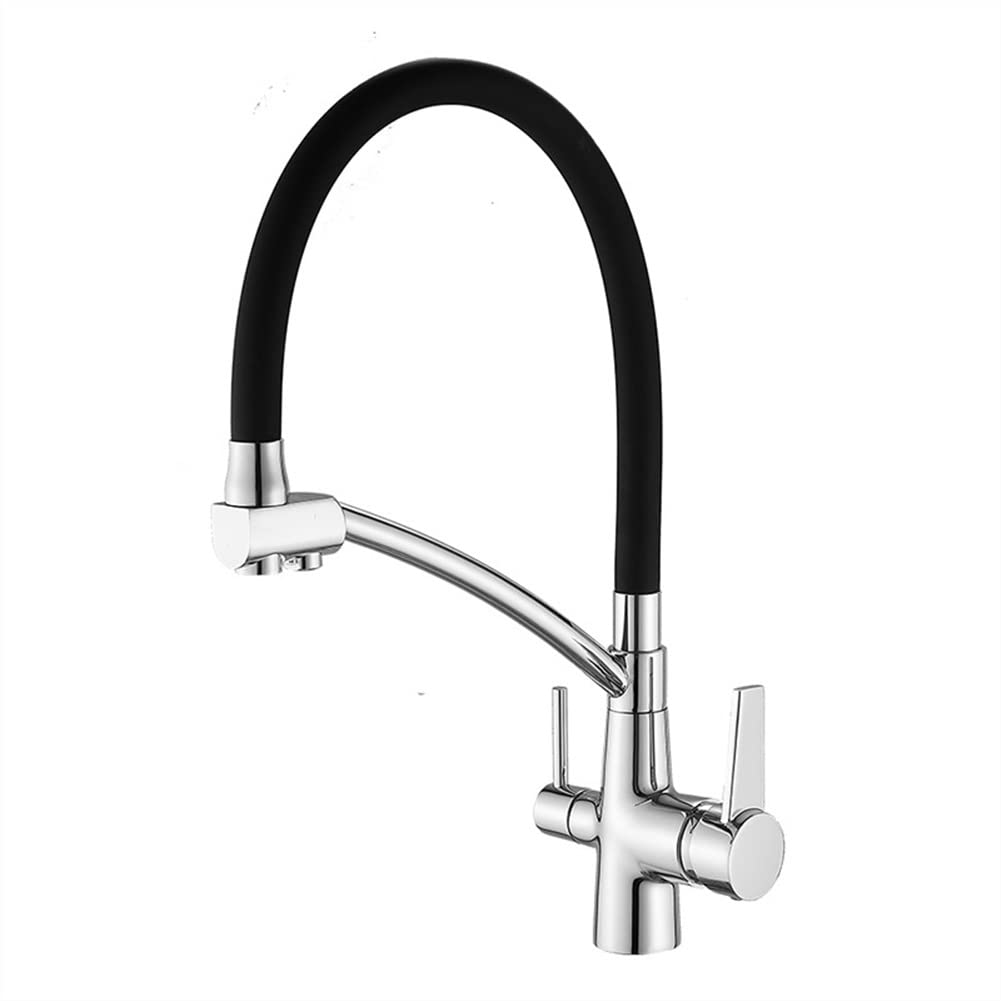 Grifo De Cocina De 3 Vías, Mezclador De Fregadero para Sistemas De Ósmosis, Grifos De Cocina De Latón 3 En 1 para Agua Potable con Doble Palanca, Giratorio De 360 ​​° (Color : Silver)