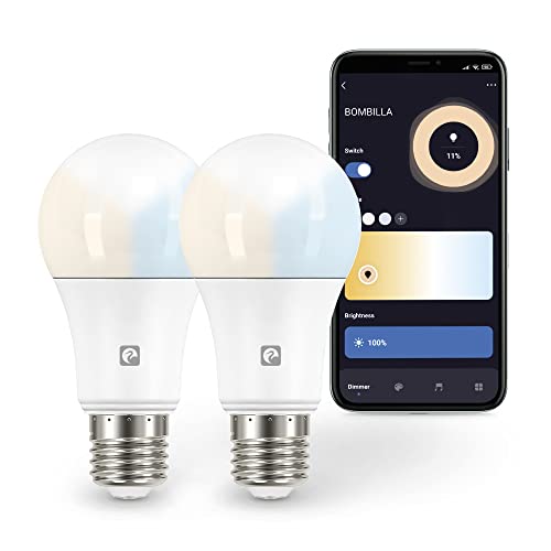 Garza Smarthome - Pack 2 Bombilla LED Estandar Intelegente Wifi E27, luz blanca neutra regulable con cambio de intensidad y temperatura. Programable, compatible con Amazon Alexa y Google Home, 480057
