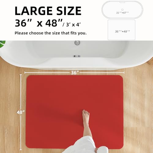 Christmas Bath Mat, Red Bathroom Rugs Non Slip Washable Thin Absorbent Bath Mat Fits Under Door Bathroom Floor Mat Perfect for Bath, Shower, or Sink 36"x48" Red