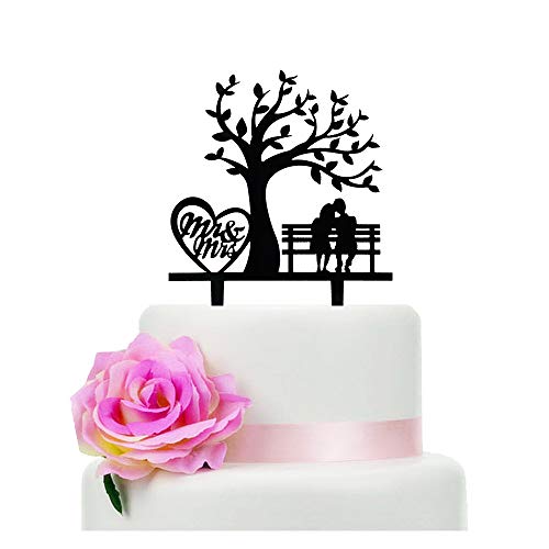 Mr and Mrs Wedding Cake Topper Tree & Bench Themed Cake Topper for Bridal Shower Anniversary Wedding Party Supplies