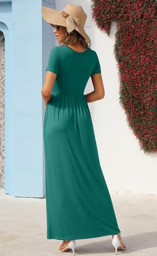 Image of GRECERELLE Womens Summer Long Maxi Dresses 2026 Short Sleeve V Neck Casual Button Dress with Pockets