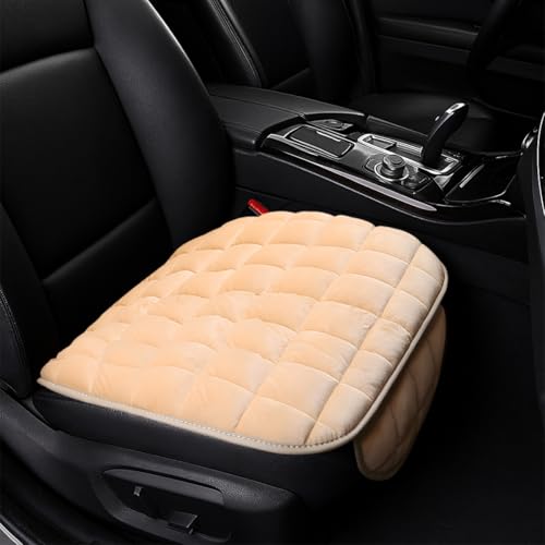 GAOLAOSY Car Seat Cushion Universal Soft Plush Auto Seats Cover with Storage Pocket Warm Seat Protector Pad with Non-Slip Bottom Car Interior Essentials for Most Cars Office Home Chair (Beige)