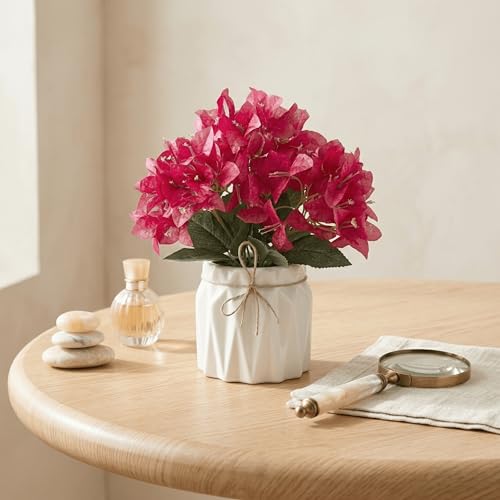 Image of Dekorly Artificial Lavender Plant in White Pot, 18cm - Realistic Faux Flower Arrangement for Home & Office Decor (Set of 1) (1, Bougainvillea)