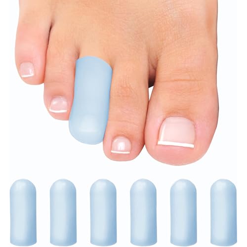Image of Soft Gel Toe Caps with Healing Coconut Oil - 6 Reusable Small Toe Protectors for Ingrown or Missing Toenails, Corns, Calluses & Blister Relief