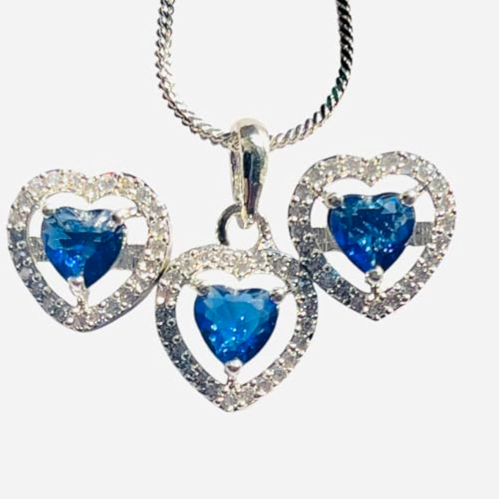 Heart-Shaped Blue Sapphire Dainty Pendant Set with CZ Halo