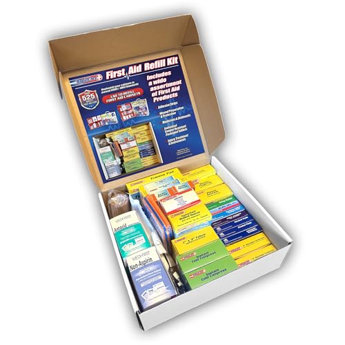 Rapid Care 3-Shelf First Aid Refill Kit - 525 Piece OSHA & ANSI Compliant Refill for First Aid Cabinets Serves 75+ People Color-Coded Workplace School & Office First Aid Supplies