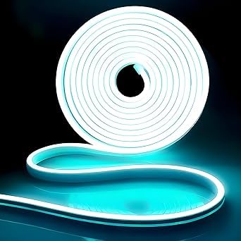 Image of 16.4 Feet LED Neon Strip Light | 12V Adapter, Waterproof IP65, Silicone Flexible Rope Light for Home Wall Decor & Gaming Room| Led Strip Lights | Neon Lights 5 Meter | (ICE Blue)