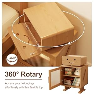 Robot Nightstand Mid Century Modern Nightstand with 360Rotating Creative Nightstand for Kids Narrow Nightstand End Table for BedroomLiving Room Natural
