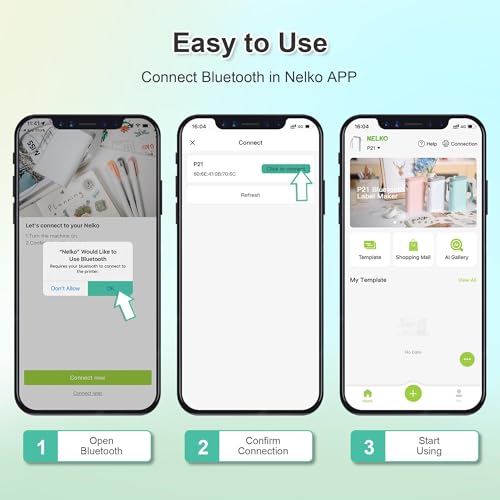 طابعة ملصقات مع شريط من نيلكو بلوتوث محمولة P21 لاسلكية قطاعة مدمجة صغيرة قوالب للتنظيم والتخزين والمكتب والمنزل ابيض حراري