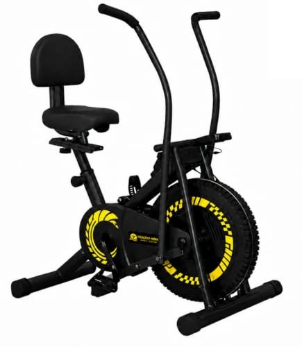 Image of Exercise Bike with Moving Handle and Backrest for Home Cardio Workout Dual Action Stationary Bike Yellow and Black