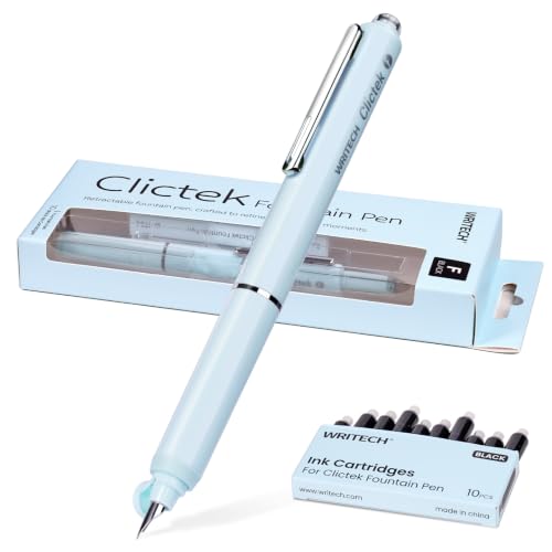 Image of WRITECH Clictek Fountain Pen Fine: Retractable Black Ink with 10 Cartridges