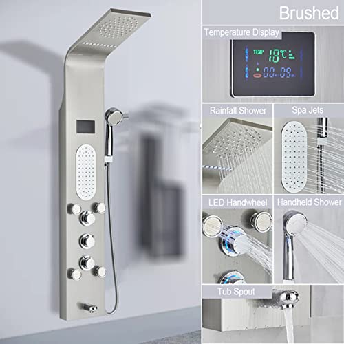 Columna de Ducha 4 en 1 de Acero Inoxidable SUS304 con Panel de Ducha, Chorro Lluvia, Duchador de Mano, Salida para Bañera y Rueda de Mano LED miniatura 2