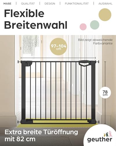 Geuther Türschutzgitter Easylock Flatstep Weiß I Treppenschutzgitter zum Klemmen oder Bohren I Breite 97-104 cm I Türschutz für Ihr Baby & Haustier I Kinderschutzgitter beidseitig öffnend