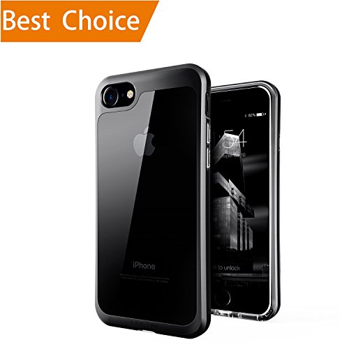 Birstin iPhone 7 case, Transparent Case for iPhone7 with Clear Slim Hard Plastic Back Plate and Black Shockproof PC Frame (Black)