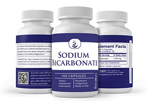 Sodium Bicarbonate Antacid (100 Capsules, 1740 mg), Natural Antacid for Acid Indigestion, Heartburn
