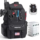 Piscifun 52L 釣りタックルバックパック ロッドホルダー&タックルボックス4個付き 防水ラージタックルバッグ フィッシングギア収納用 レインカバー付き ブラック