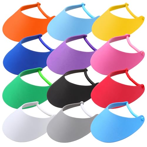 Retisee 12 Pcs Summer Foam Visors for Kids Bulk Adjustable Sun Visor with Coil Bands Elastic Sun Protection Hat Golf Party Supplies