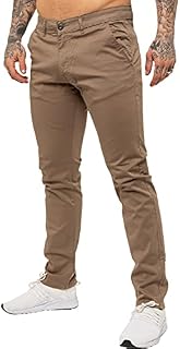 Enzo Mens Designer Skinny Slim Fit Chinos Super Stretch Trousers Pants EZ348 Beige 32 Regular