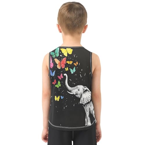Boys Tank Top Shirts Colored Butterfly Elephant Sleeveless T-Shirts Crew Neck for Kids Clothing Children3