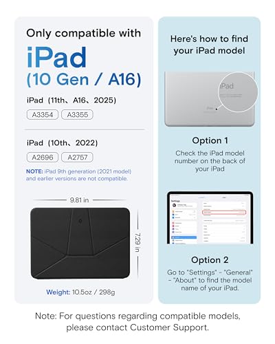 Image of MOFT Dynamic Folio Case for iPad A16 11th Generation 11 Inch 2025 / iPad 10th Generation 10.9 Inch 2022, Silm Magnetic Stand Case with 20+ Viewing Angles, Auto Wake /Sleep, Ultra Thin, Jet Black