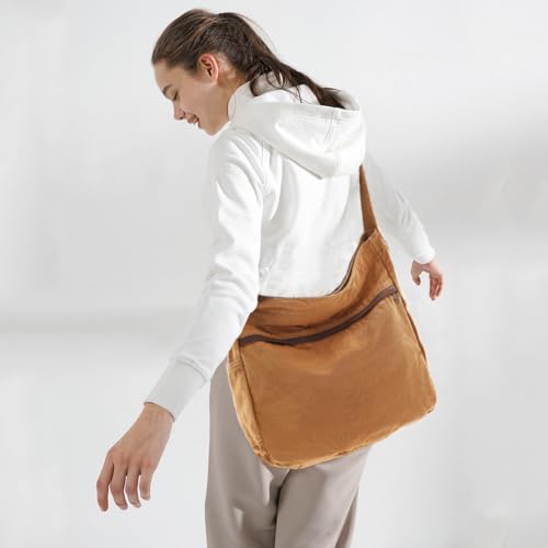 Image of Canvas Hobo Crossbody Shoulder Tote Bag for Women and Men Large Purse Messenger Bag Travel Work Shopping