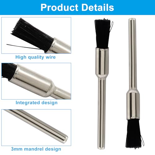 Image of 30Pcs Bristle Cleaning End Brushes Pen, 2.3mm Mandrel Wire Bushes Set, Rust Paint Removal Bits Polishing Rotary Tool Accessories, 1 /5 inch x 3 /32 inch