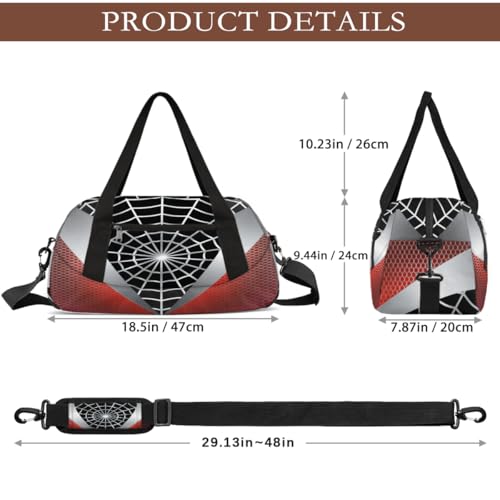 Gym Travel Duffle Bag for Boys - Red Spider Web Kids Overnighter Weekend Bag with Front Zipper Pocket for School Practice, Teens Carry-On Size Sleepover Bags2