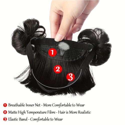 1PC Baby Wig, Natrual Black Baby Wigs for Girls Infant, Baby Girl Headbands with Bangs, High Temperature Silk Fake Bangs Headband with Head Buckle for COS Hair Accessories.4