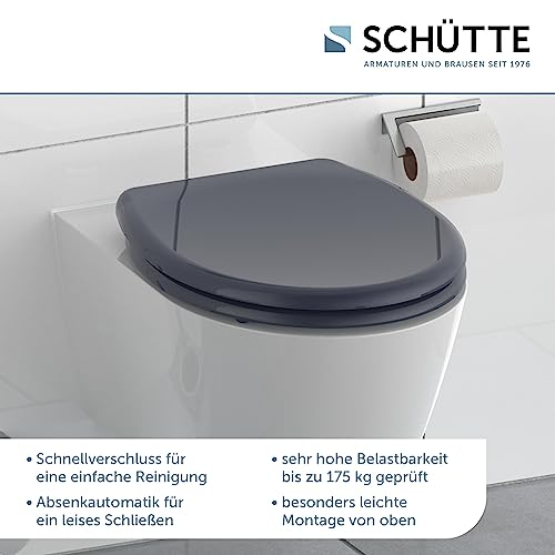 SCHÜTTE WC-Sitz ANTHRAZIT mit Absenkautomatik und Schnellverschluss aus Duroplast, abnehmbarer Toilettendeckel mit 175kg Belastbarkeit, Toilettensitz mit Brille, Klodeckel für WC, Klobrille Grau