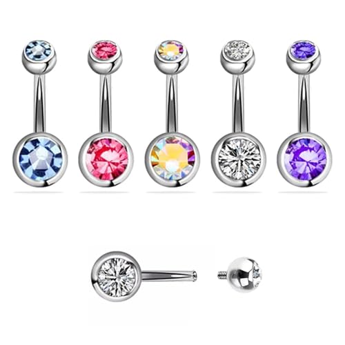 zurabini Belly Button Bars, Stainless Steel Belly Navel Bars Classic Round & Heart CZ Belly Button Piercing Jewelry, Hypoallergenic Navel Belly Bar Piercing Jewelry for Women