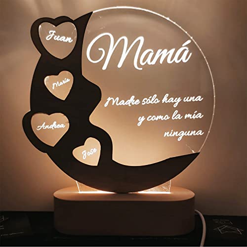 Día de La Madre - Lamparas de Mesita de Noche Personalizadas - Regalo Original Mamá - Lampara Led - Amor - Parejas Amigos-...