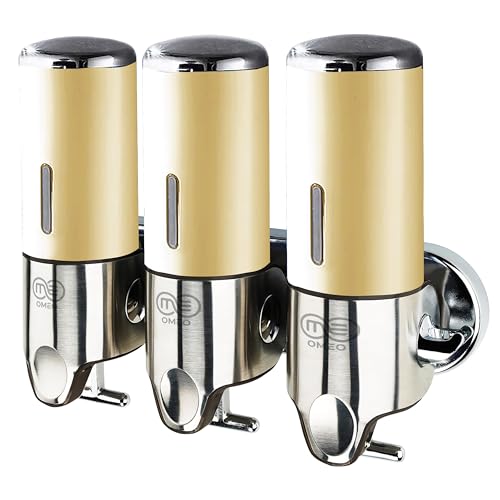 OMEO Dispensador de champú y acondicionador, dispensador de jabón de ducha, dispensador de champú para pared de ducha, dispensador de jabón montado en la pared, baño, acero inoxidable, 500 ml (triple