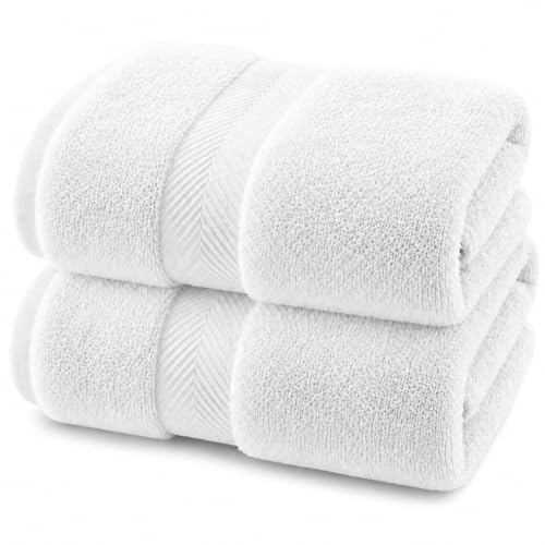 Natureva Viscose from Bamboo Bath Sheets Set of 2 - Extra Large 700 GSM Quick Dry Cotton Blend for Luxury Bathroom Comfort - Super Soft, Plush, Absorbent - Chalk