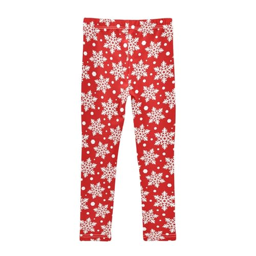 White Snowflakes Girls' Leggings Toddler Doodles Red Christmas Kids Yoga Pants Dance Active Tights 6T2