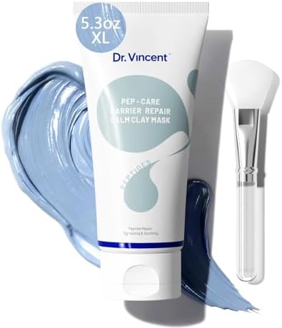 Dr.Vincent Brightened Blue Clay Mask for Face, Deep Cleansing Kaolin Clay Masks with Brush for Blackheads and Pores, Hydrating Mud Mask with Niacinamide for All Skin Types（5.3 oz）