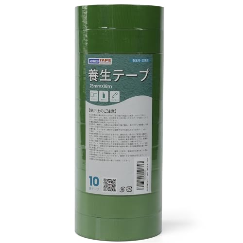 ADHES 養生テープ フィルムクロステープ 建築・塗装養生 窓ガラス 仮固定用 25mmⅹ18m 10巻入り (YC16-中粘着) (緑５９)の商品画像（Amazon）