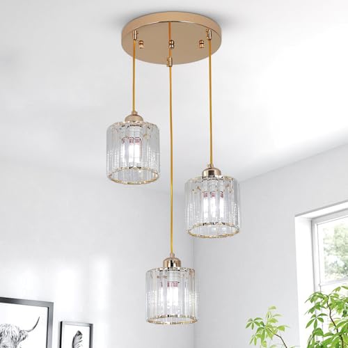 Vinilky Modern Crystal Ceiling Light Chandelier, Flush Ceiling Pendant Lighting Fixture Hanging Lamp for Kitchen Island, Living Room, Bedroom,Dining Room, Hallway,Lounge