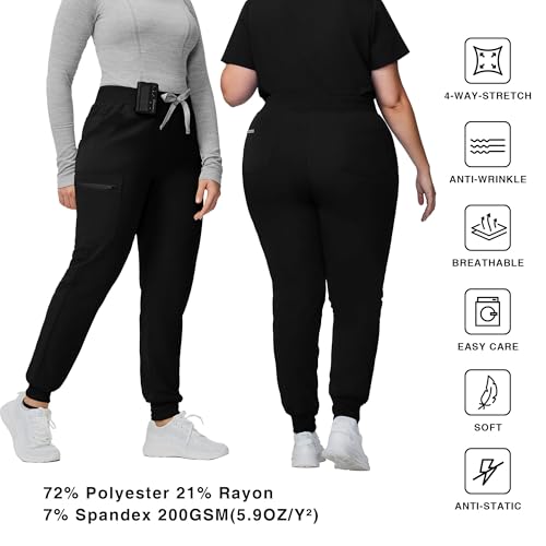 Medical Scrub Pants for Women - Mid Rise 4-Way Stretch Anti-Wrinkle Slim Fit Jogger Pants, Drawstring & 5 Pockets - Image 6