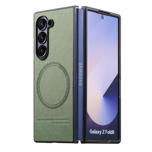 Étui magnétique Galaxy Z Fold 7 LEMAXELERS en cuir vintage vert