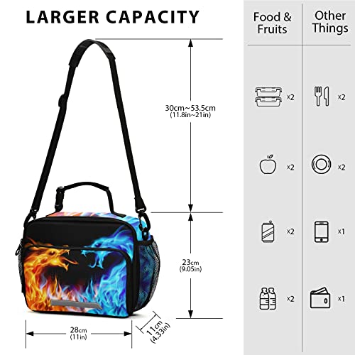 Kfbe Gold Flame Kids Lunch Box Insulated Blue Dragon Lunch Bags Cooler Tote Bag With Removable Shoulder Strap For Boy Girl Student (20824031), One Size #TOP2