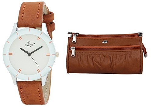 Evelyn Women's Wallet With White Dial Analog Wrist Watch (Brown,Lbbr-272-014)